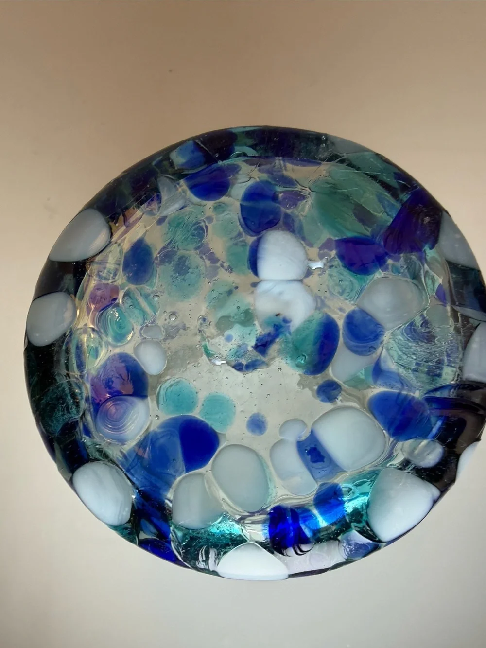 Blue-Green Speckled Handblown Art Glass Drinking Glass
